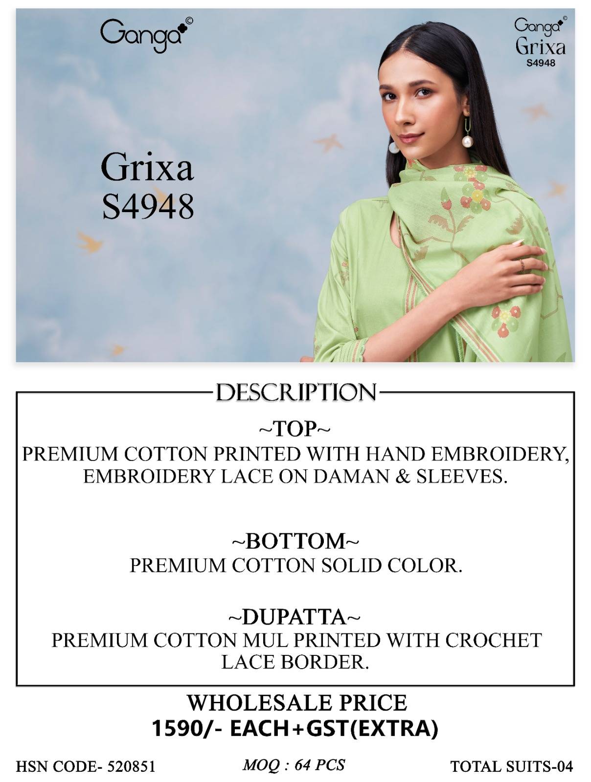 GRIXA 4948 By Ganga Fashion Stylish Beautiful ColourfulCOTTON Dresses At Wholesale Price